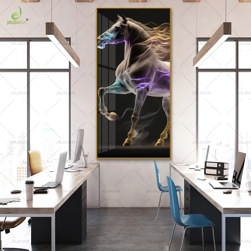 Luxury home decoration, high-definition canvas painting, fantasy horse crystal porcelain painting with LED hanging painting
