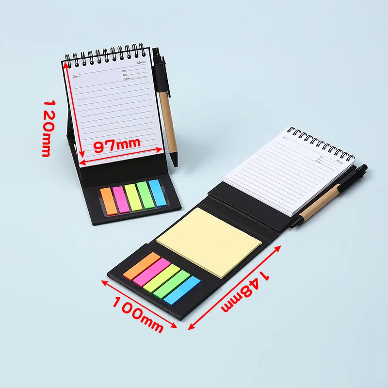 2024 Wholesale Custom Logo Kraft Hard Cover A6 Notepad Spiral Memo Pad With Pen And Sticky Notes