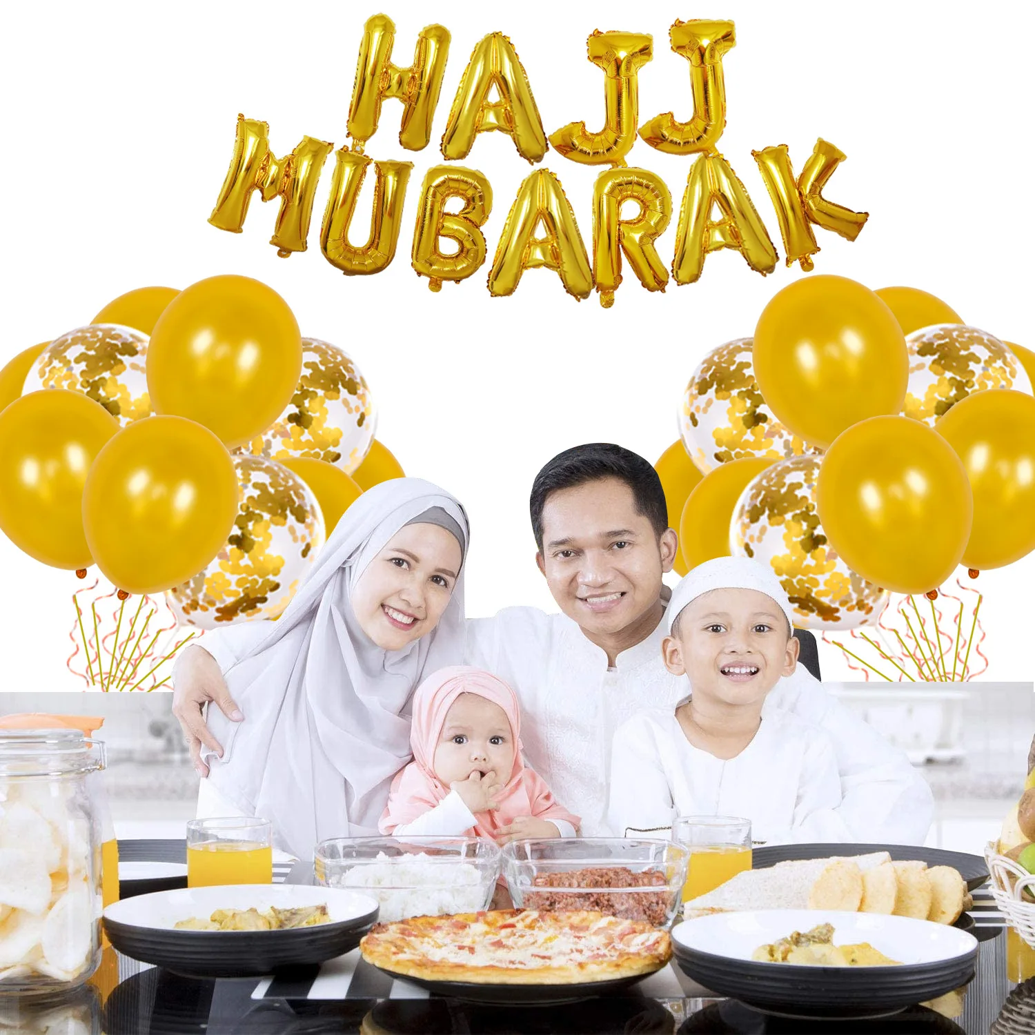 2022  Eid mubarak foil latex balloons banner set envolope eid mubarak ramadan islamic decorations party