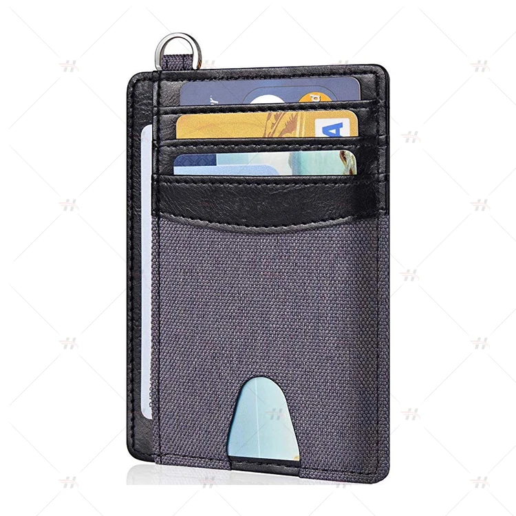 Slim Minimalist RFID Blocking Key Ring Front Pocket Leather Men Wallet Credit Card Holder