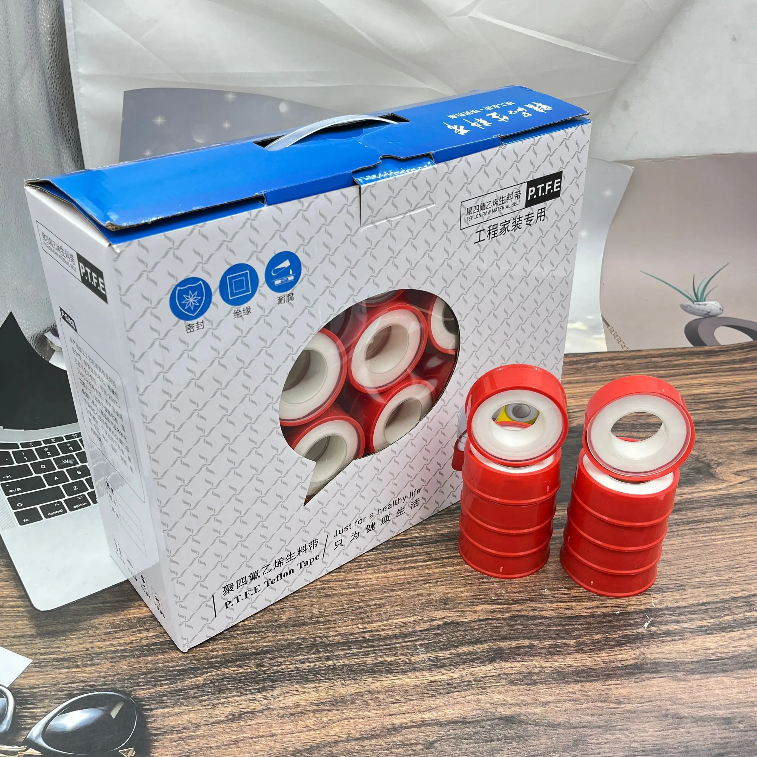 Wholesale PTFE sealing tape, color yellow/pink/blue PTFE thread sealing tape