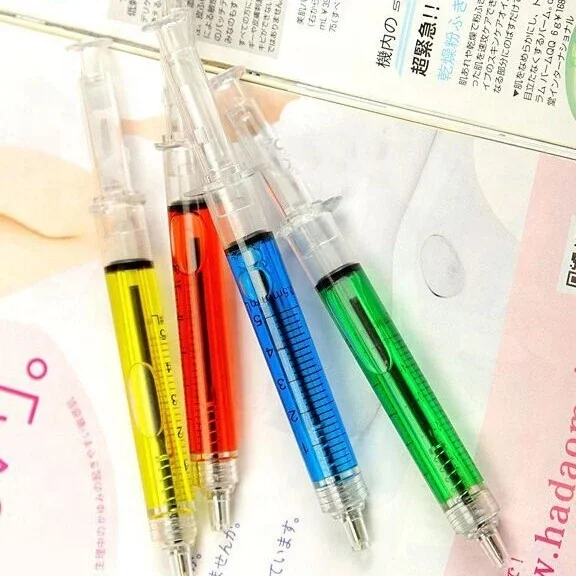 good quality promotional gifts customized logo hospital doctor nurse pens syringe pens with liquid