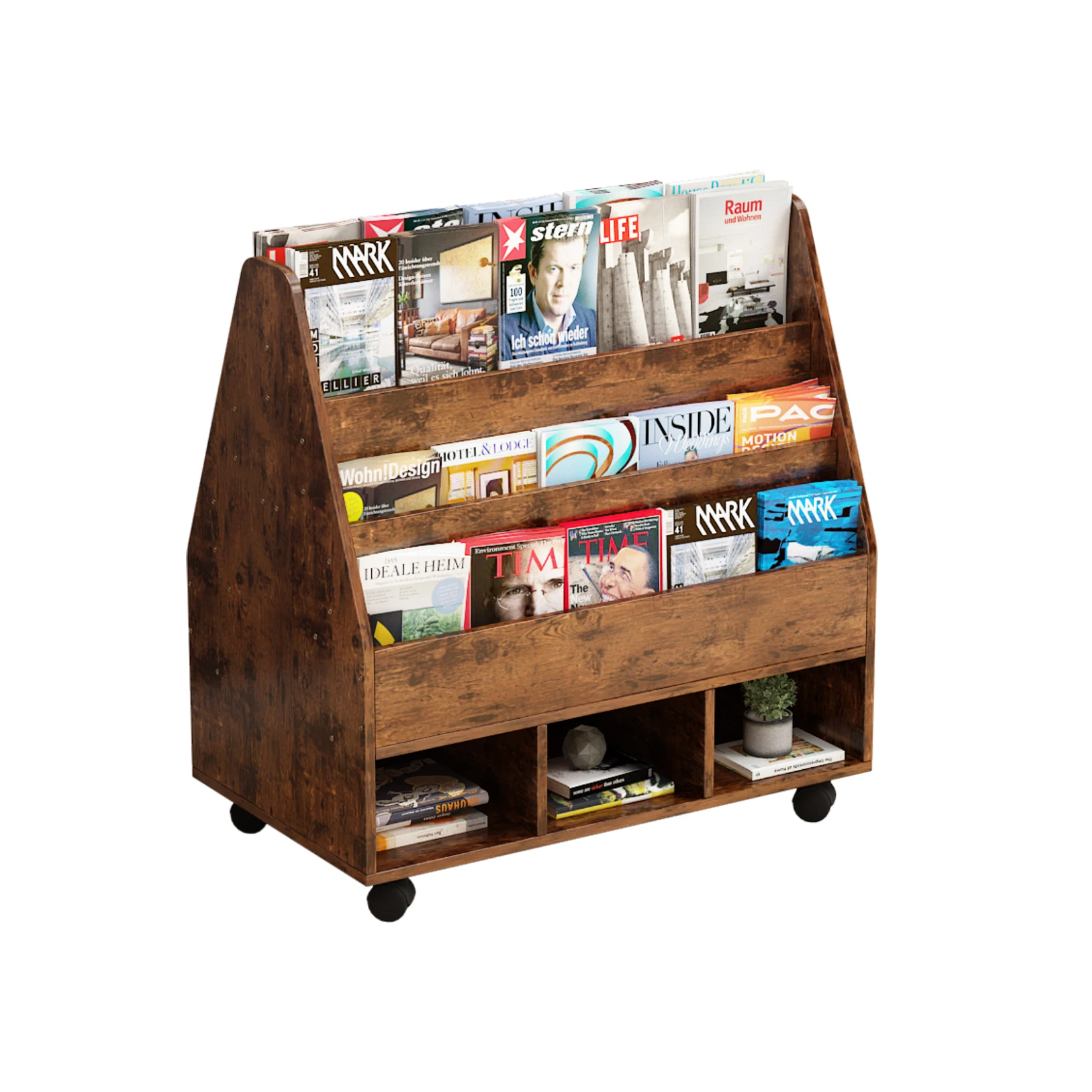 YQ FOREVER White Kids Bookshelf Magazine Rack Newspaper Holder Display Book Rack Wooden Bookcase