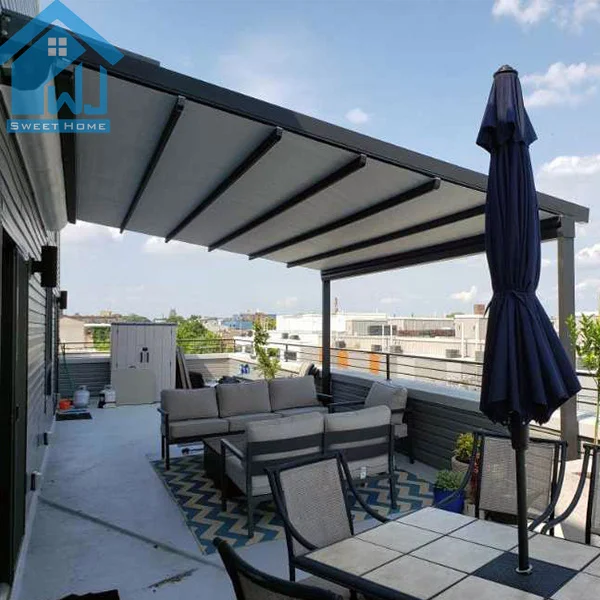 Waterproof Pergola Motorized Sunshade Awnings Retractable Roof Folding Awning with PVC Fabric