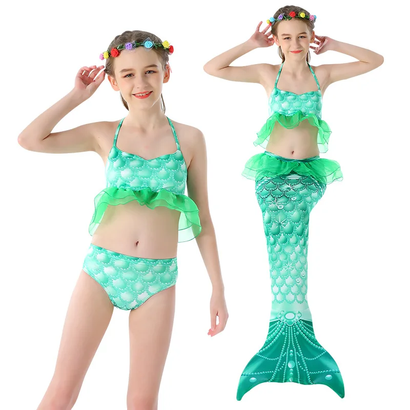 Wholesale Eco Friendly Recycle Swimwear Garment Bathing Suits Girls 3 pcs Mermaid Swimsuit Cute Young Child Bikini Kids Swimwear