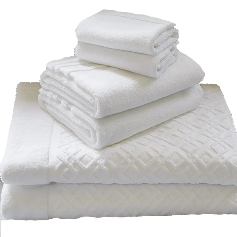 High Quality Luxury 100% Cotton Jacquard Pattern SPA towels Dobby Border Face Hand Bath Towel Set for 5 Star Hotel
