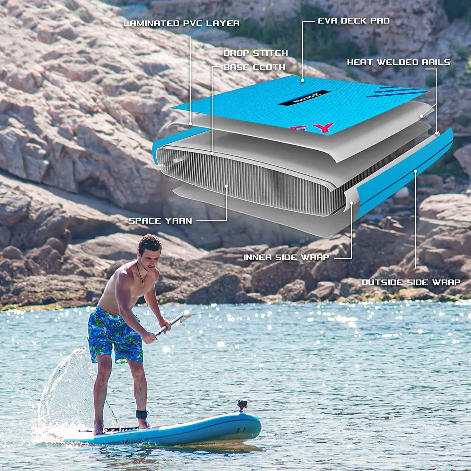 Надувная доска sup paddle для рыбалки йоги