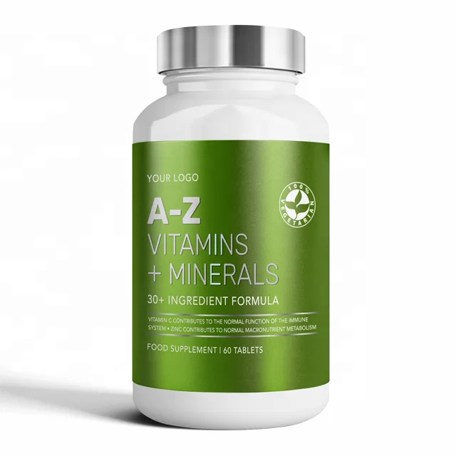 Vegan A-Z Vitamins Minerals  Health Food Supplements Round Premium Bottle - Private Label Nutrition - Wholesale Diet Supplements