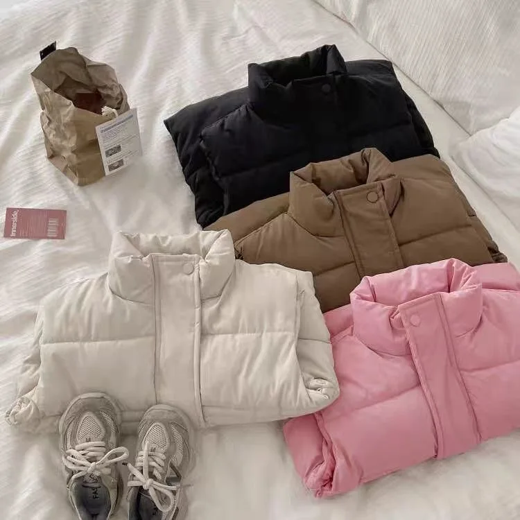 Yiwu Ruidian 2024 New Winter Children Coat Stand Collar Down Cotton Vest Fashion Girl Trendy Coats Winter Bubble Vest Wholesale