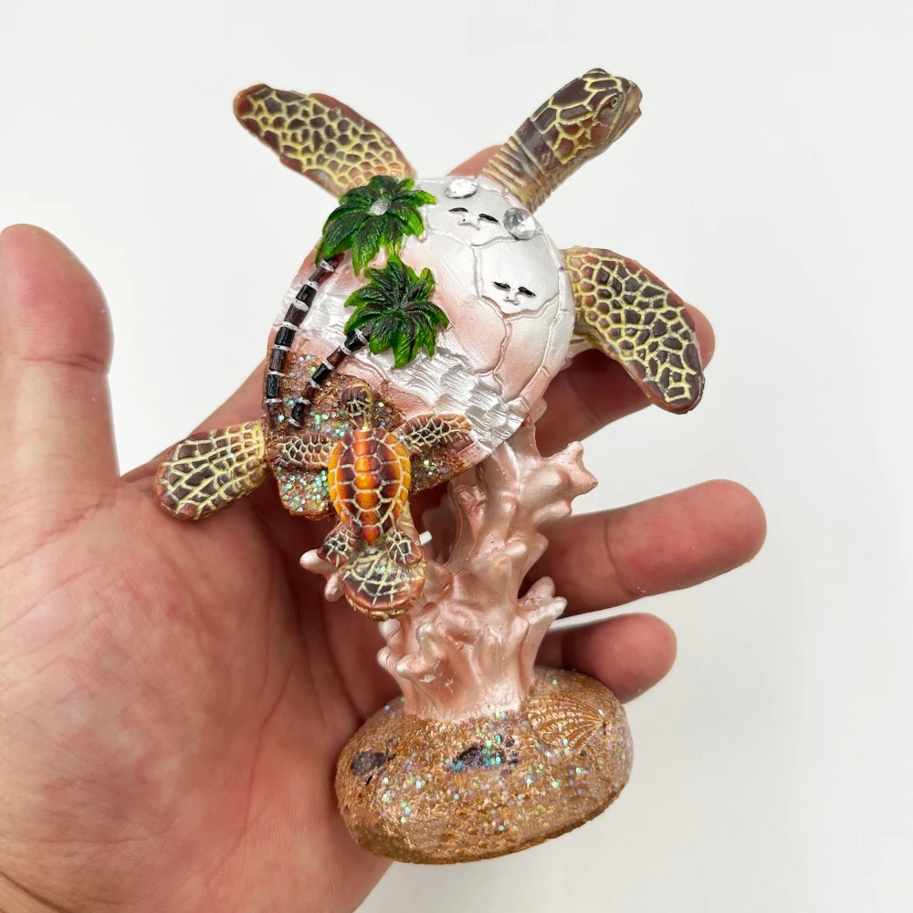 Customized LOGO Resin Crafts Beach Turtle Decoration Creative Tourism Souvenir Coral Mother Child Turtle Sculpture