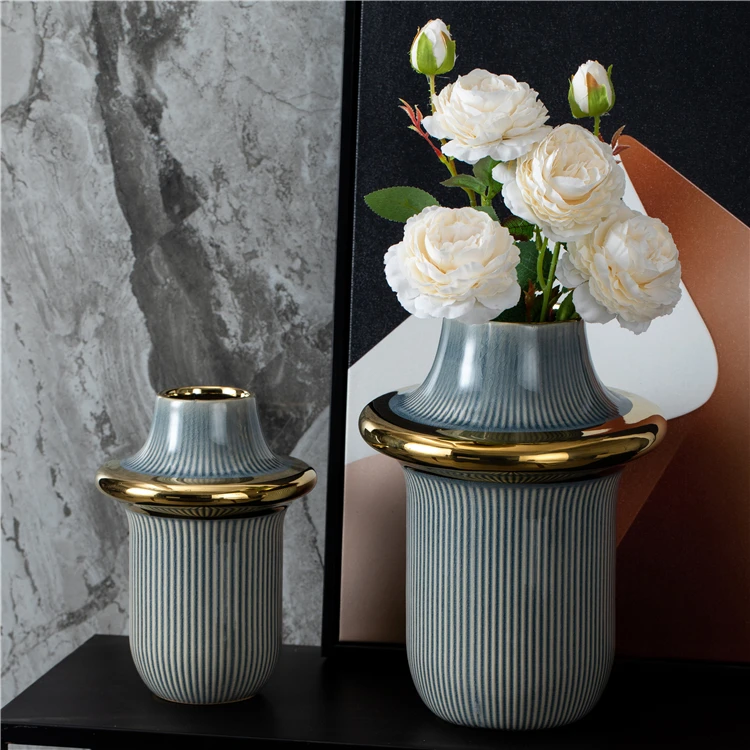 Luxury Interior Decoration Wedding Centerpiece Flower Vase Nordic Handmade Art Gold Ceramic Flower Vase