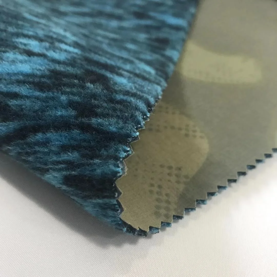 Wholesale 70D 350GSM Printed Ripstop nylon fabric spandex 4 way stretch bonded with yarn dyed polar fleece for softshell jacket