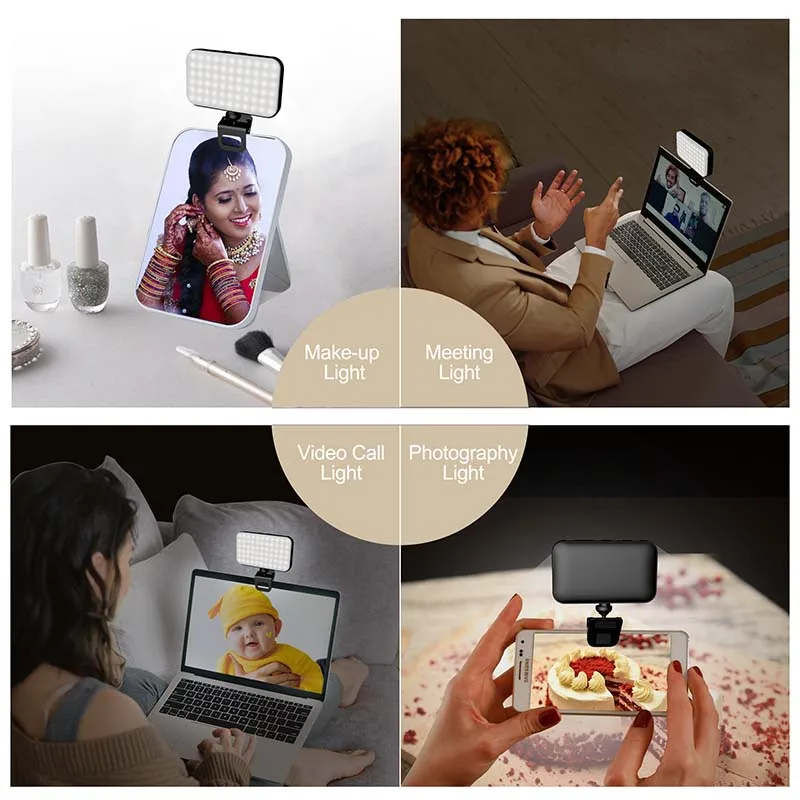 Streaming Photography Vlogging Conference Lighting Kit Dimmable & Rechargeable Phone Clip On Ring Light For Phone