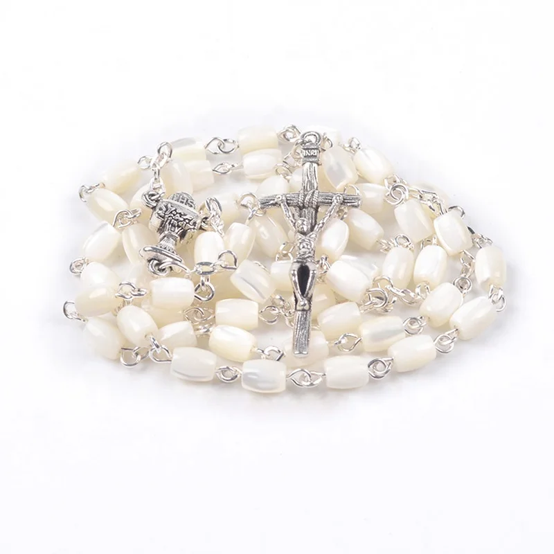 Catholic Natural Shell Beads Rosaries Holy Cup Rosary Centerpiece Cross Jewelry Necklace