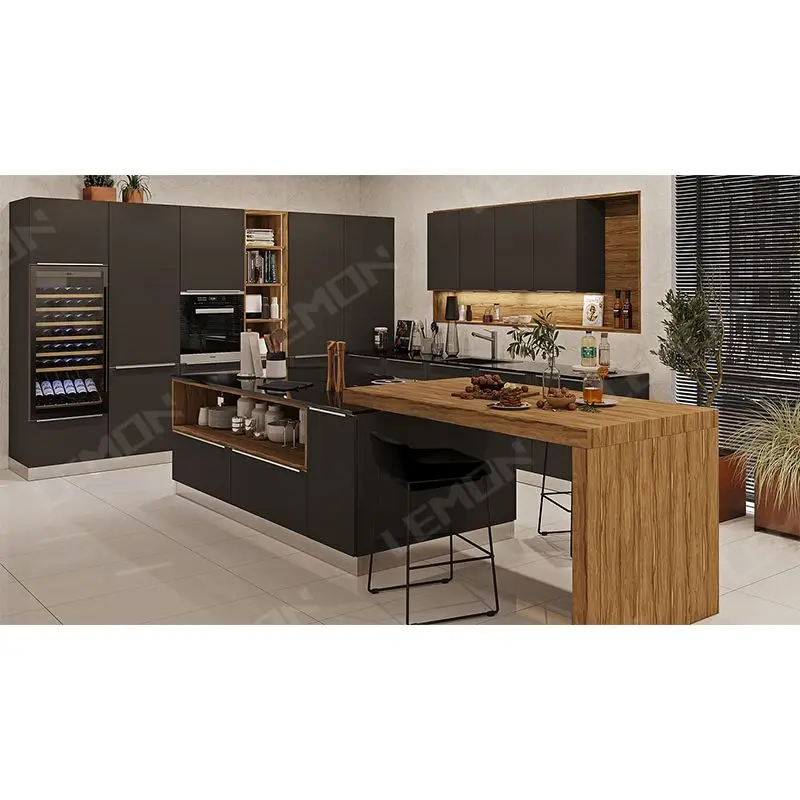 New Model High End Top Quality HPL Kitchen Furniture Kitchen Cabinets Complete Sets With Island Open Kitchen