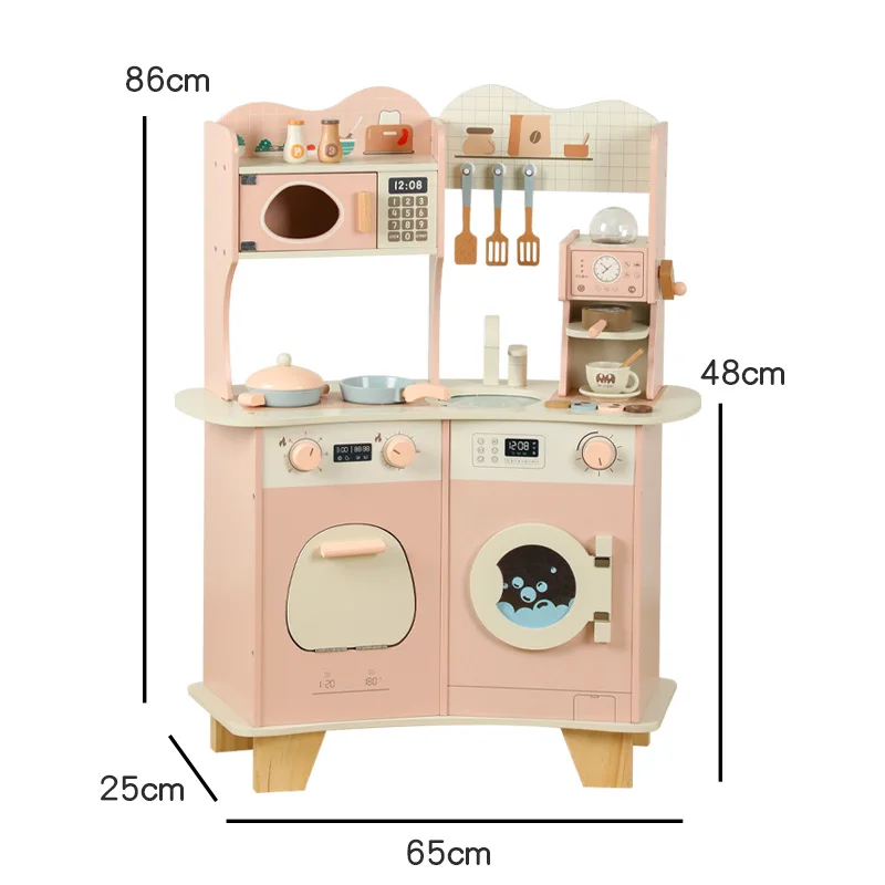 Kids Wooden Toys Kitchen Set With Washing Machine CoffeeGrinder Role Play Kitchen Toys Set