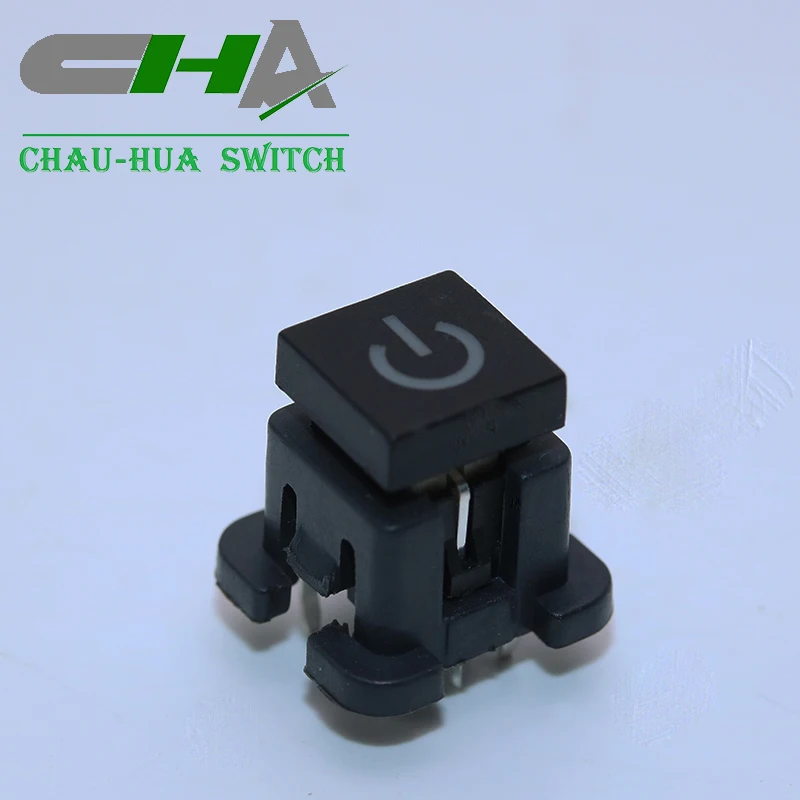 CHA mini switch with pedestal framed black cap with power symbol blue led 6mm tact switch