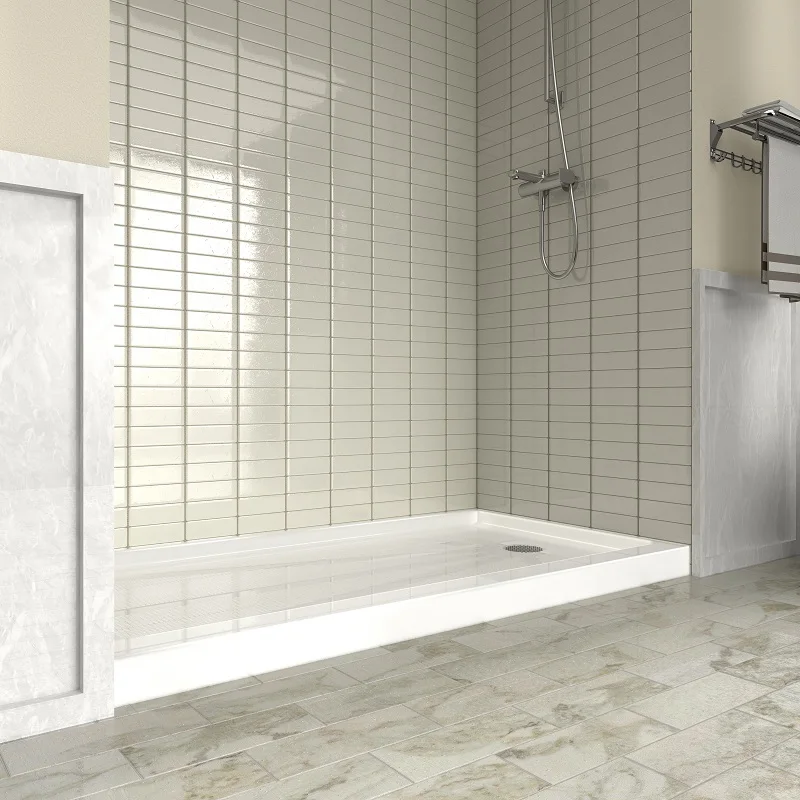 Fast Shipping Artificial Stone Acrylic Curbless Bath Walk In Shower Pan Marble Shower Base