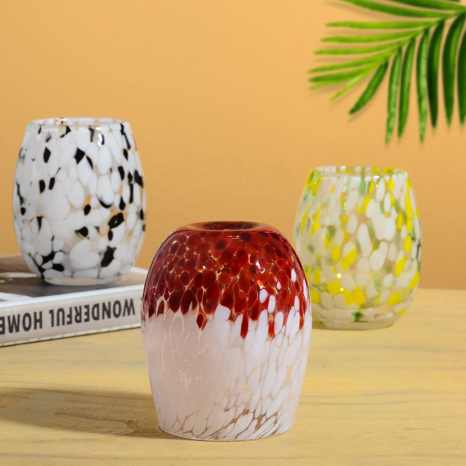 Samlife Unique Decorative Colorful Dots Drinking Juice Glass 255ml 9oz 16 oz Blue Black Recycled Stemless Wine Glasses