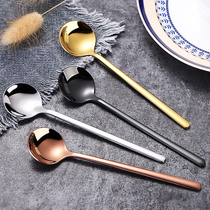 New Arrivals Korean Style Stainless Steel Gold Plated Spoons Bulk Round Metal Soup Spoon for Ramen