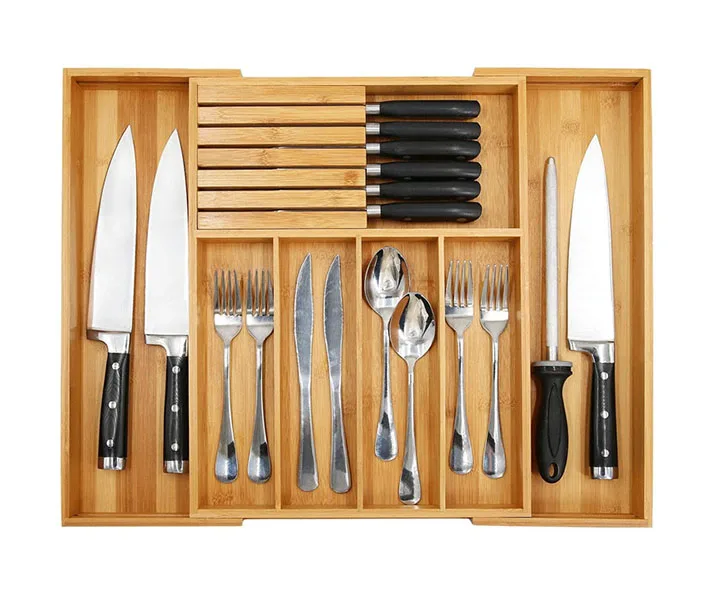 Рождественский подарок 2021 кухонные аксессуары регулируемые столовые приборы бамбуковый расширяемый ящик Органайзер лоток