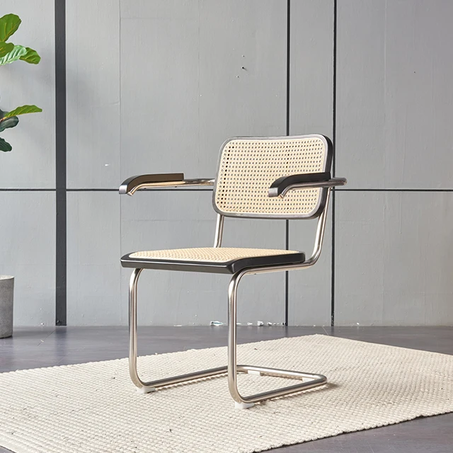 Hot Sale Cane Back Chair  Gold Metal Iron Steel Single Rattan Dining Chairs