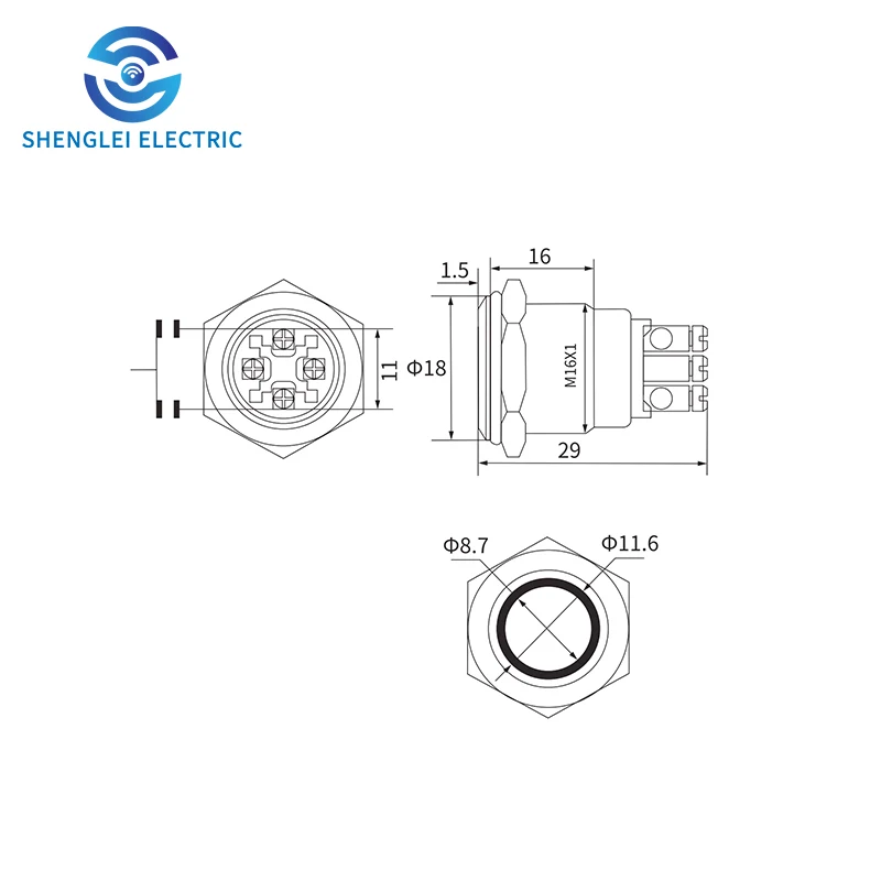 SHENGLEI 16mm push button switches four corner screw foot with lamp