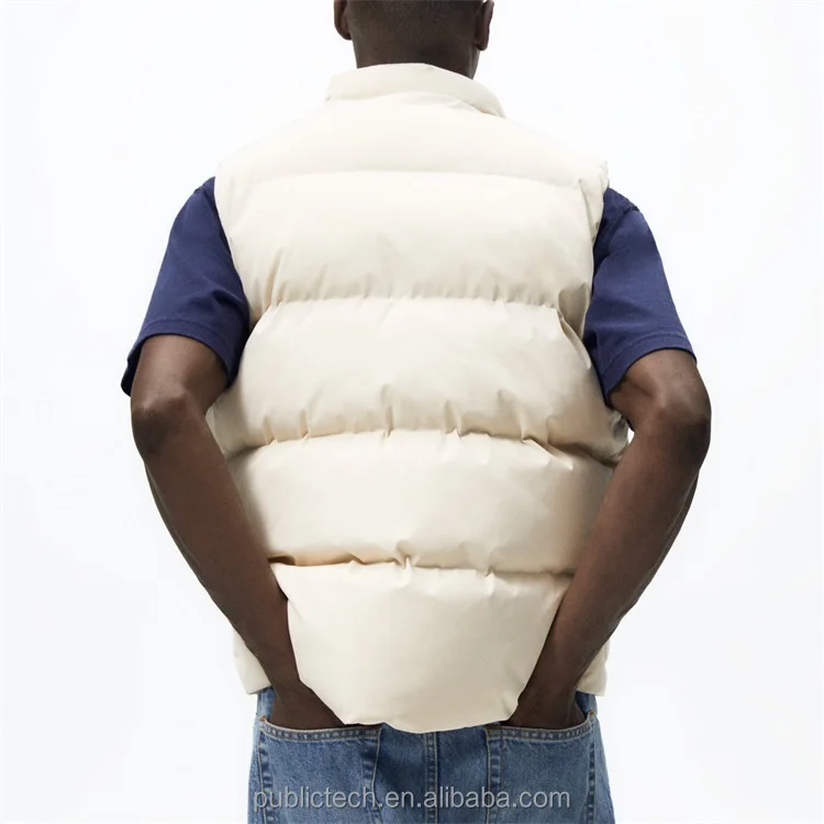 Custom 100% polyester adjustable hood waterproof down quilted hood puffer gilet for men