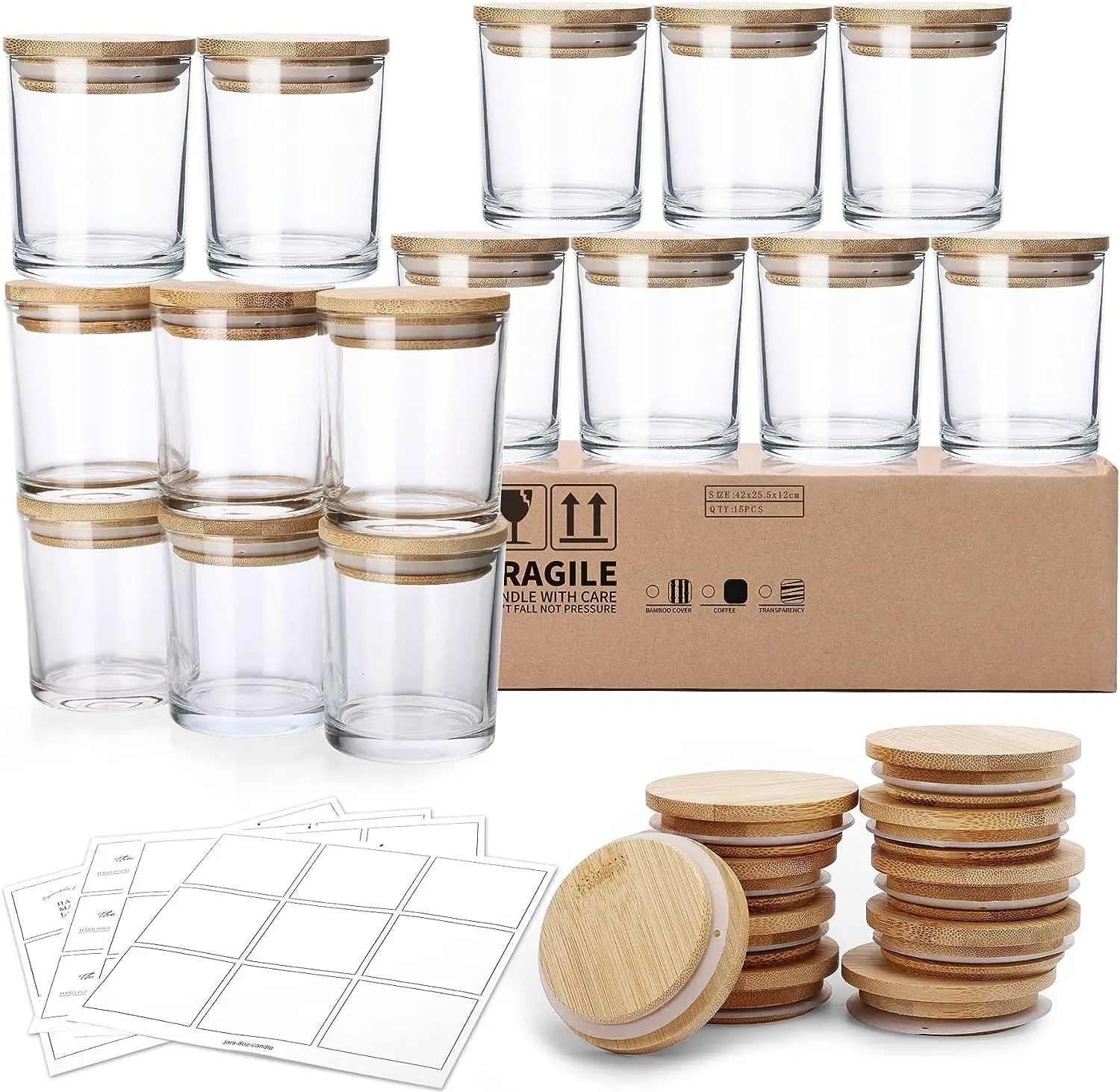 6 OZ Clear Empty Jars for Making Candles Thick Glass Jars with Bamboo Lids