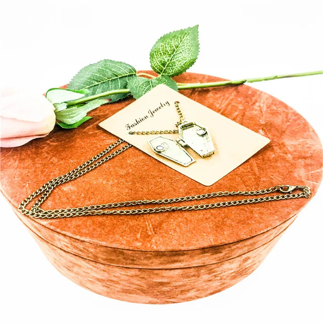 
Factory Price Jewelry Wholesale China Fashion Punk Style Personalized Red Coffin Pendant Necklace For Unisex 