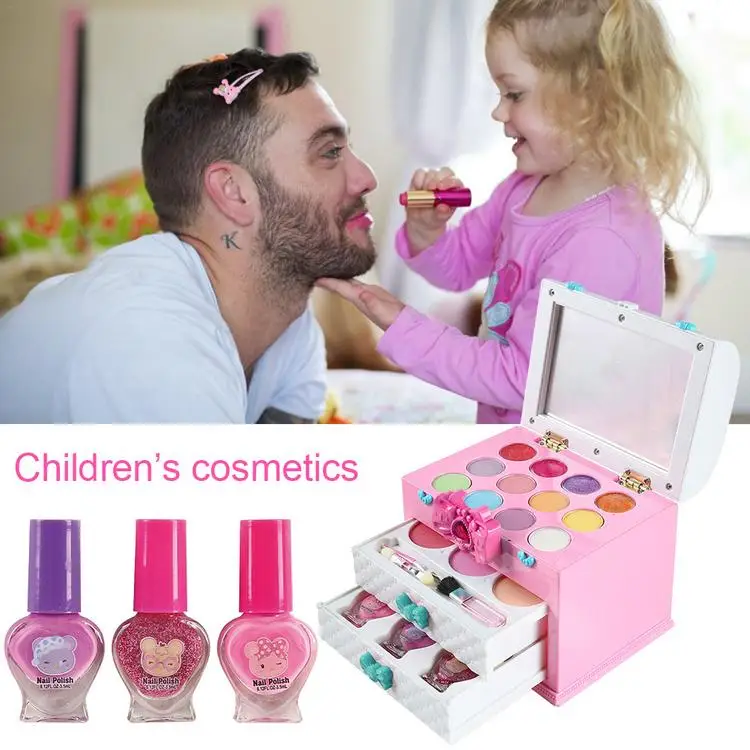 
Girl Pretend Play Makeup Set Cosmetic Kit Toy with Portable Box for Children Gifts Beautiful magic color portable treasure box 