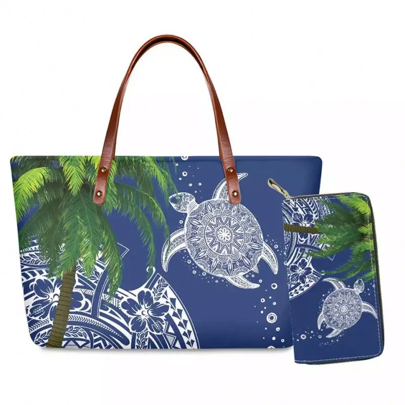 Wholesale Polynesian Tribal Hawaiian Turtle Pattern Tote Bag Custom Ladies Hand Bag Manufacturer The Tote Bag Handbags For