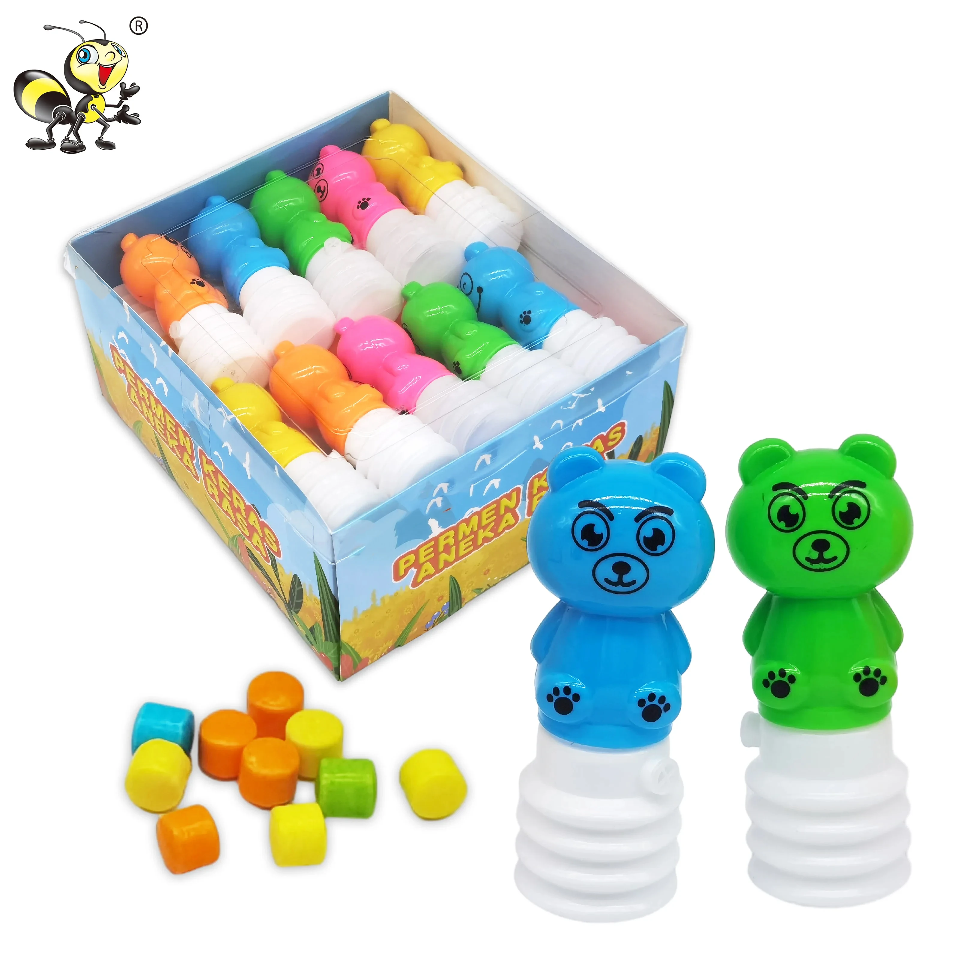 2024 wholesale cartoon kids plastic toy with fruit flavor tablet candy