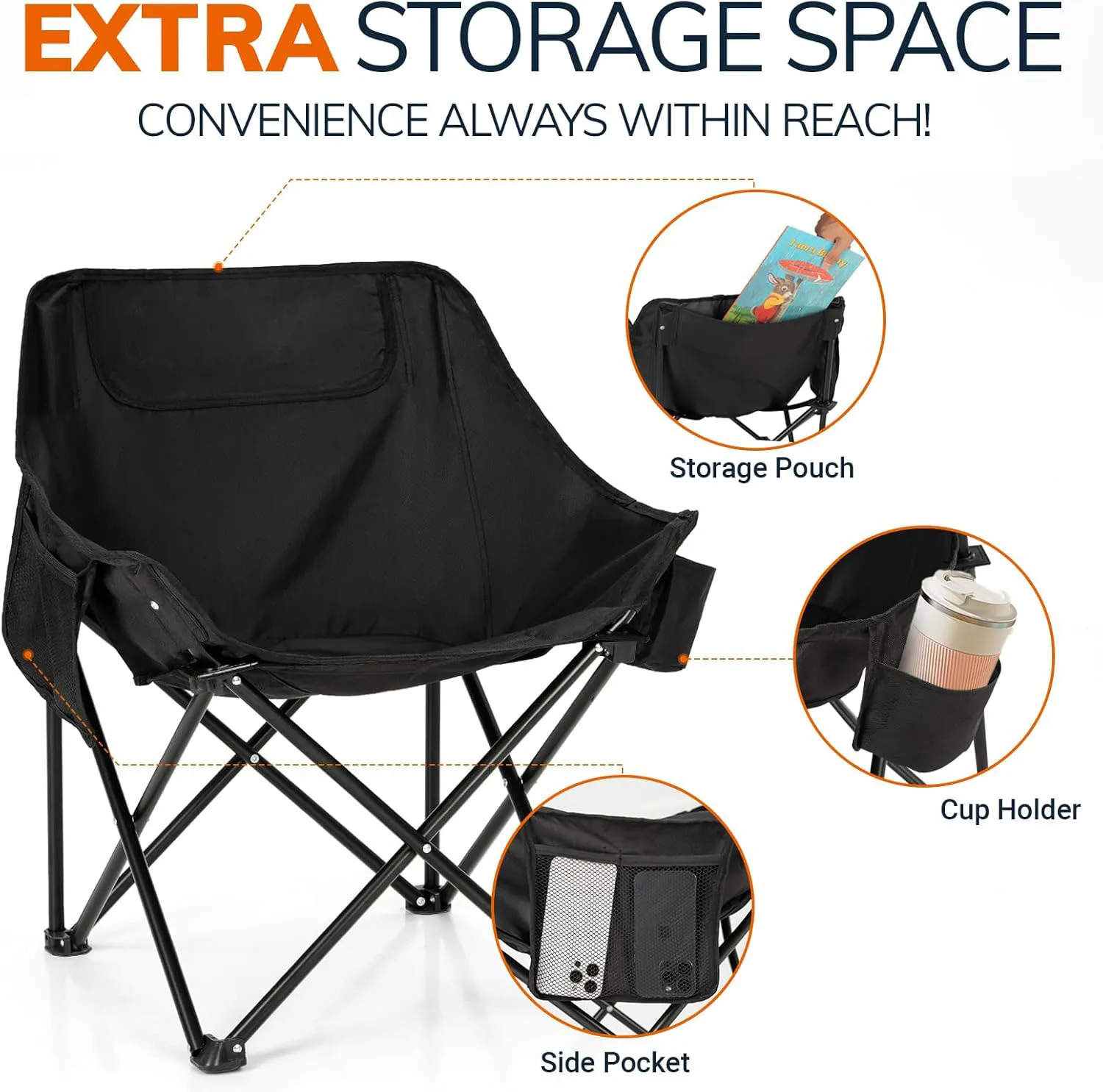 NPOT Assembled Portable Folding Camping Lightweight Camp Chair with Side Pocket Foldable Chair for Outdoor