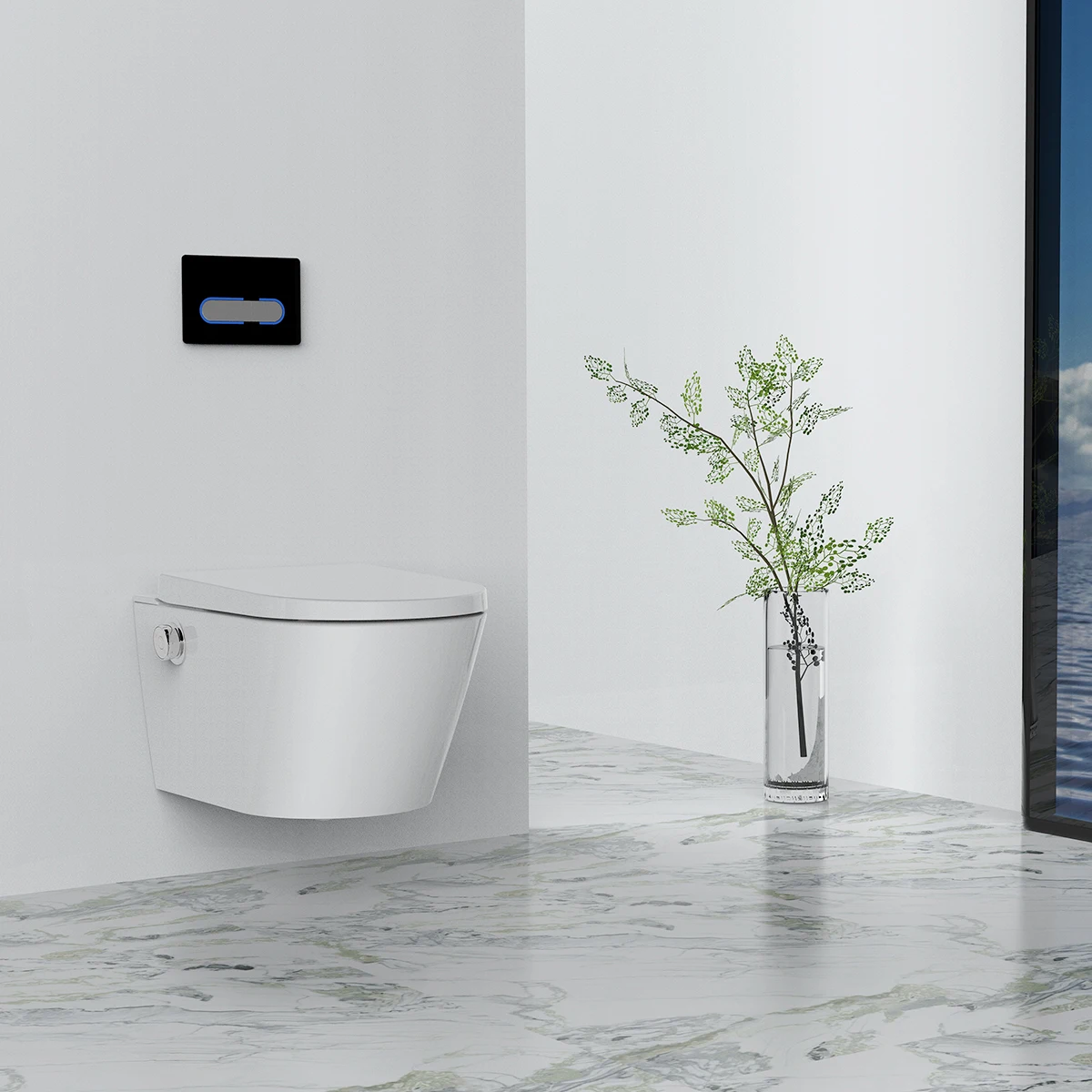 Foot Sensor Flush Smart Toilet Heated Seat Multi Function Remote Control Bidet Toilet