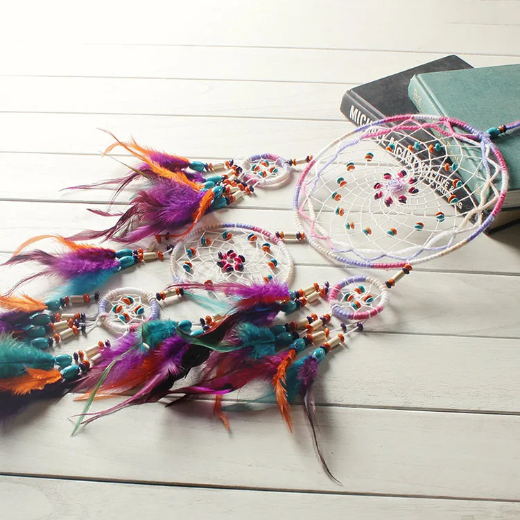 Original Indian style five-ring colorful feather dream catcher