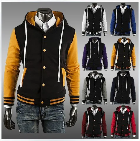Classic Baseball Hoodies Men Spring Warm Patchwork Fleece Sweatshirts