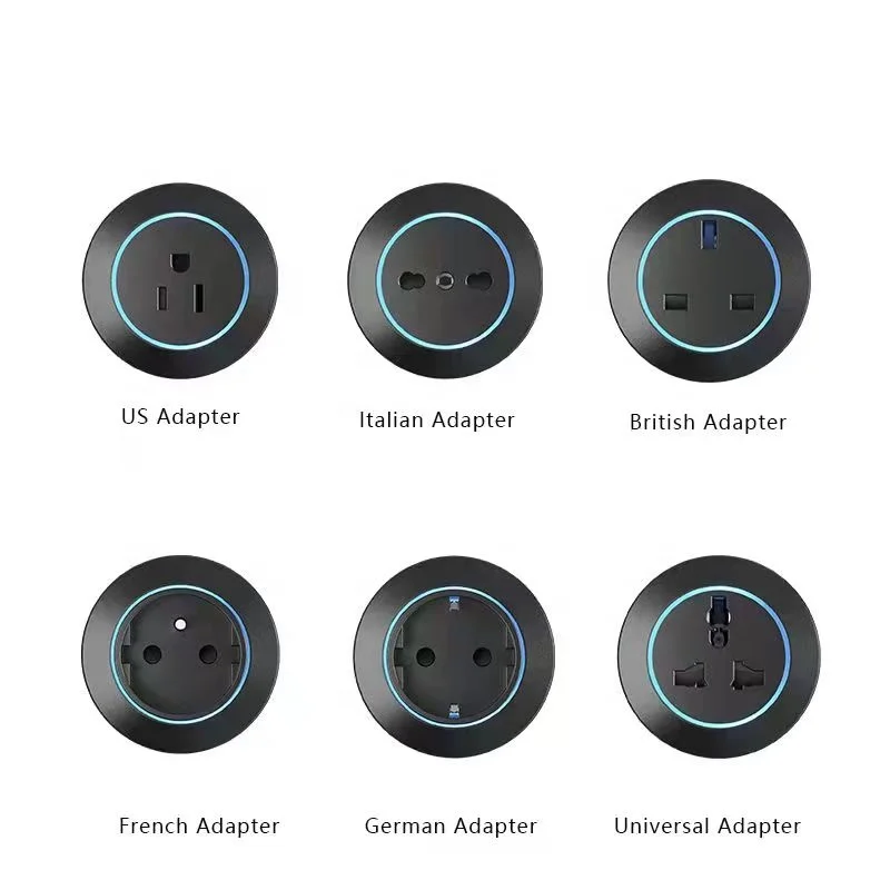 KSA Universal Aluminum Removable Power Track System Socket Sliding Rail Kitchen Tabletop Special With LED Lights Matte Adapter
