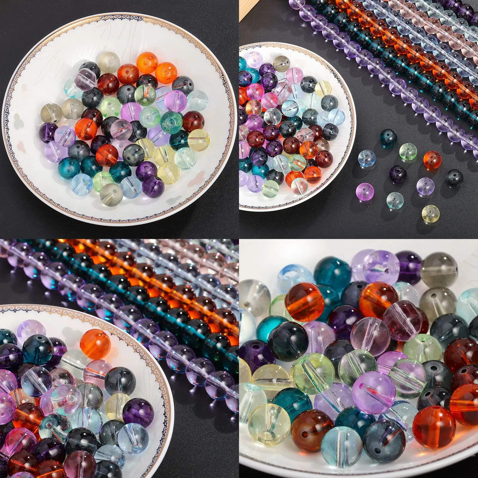 New imitation jade transparent glass round beads with crystal lampwork loose beads