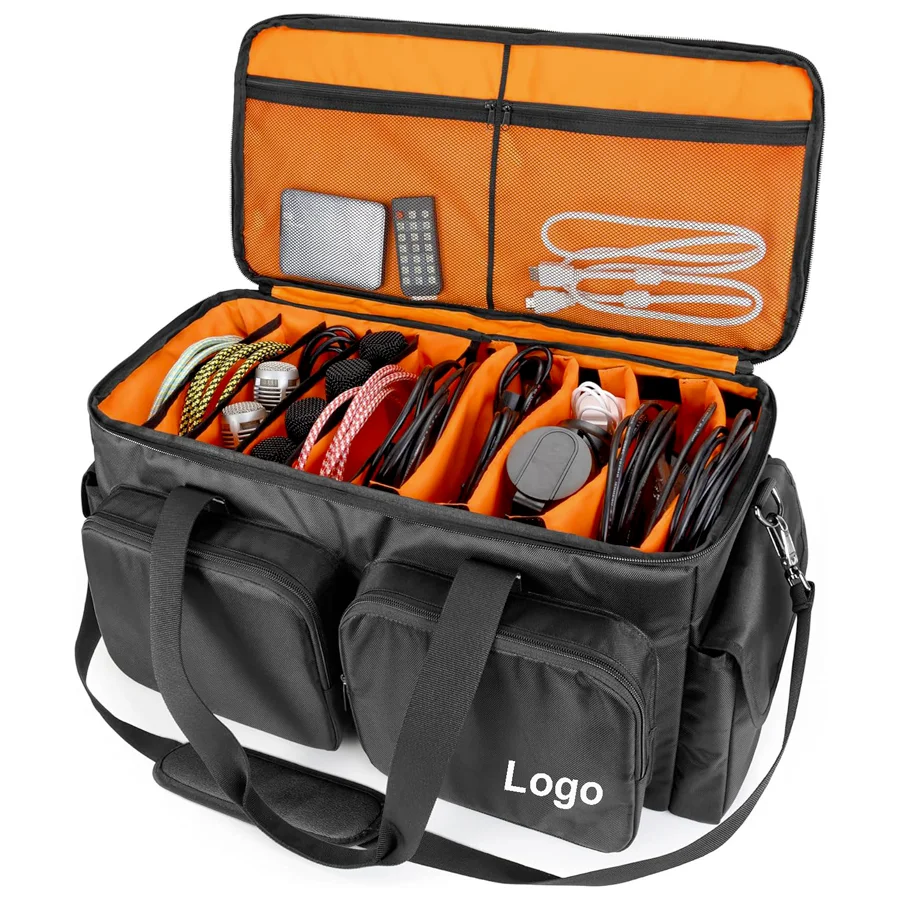 BSCI Factory Musical Instrument Bag Custom Large Capacity DJ Cable File Gig Bag With Detachable Padded Bottom & Dividers For DJ