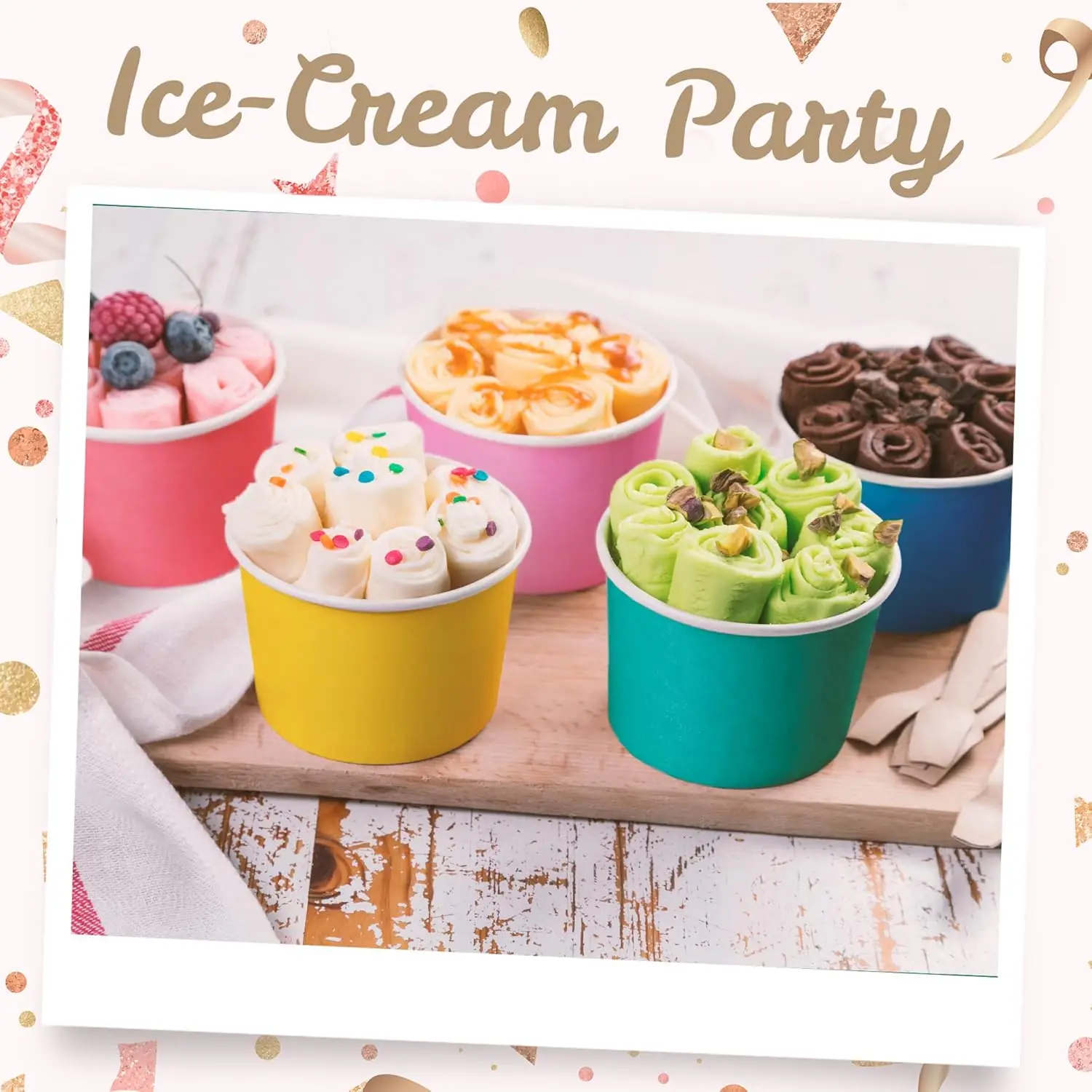 9-ounce Hot Pink, Baby Pink, Mint, Yellow, Blue Paper Ice Cream Cups 9 oz Disposable Custom Dessert Bowls for Hot and Cold