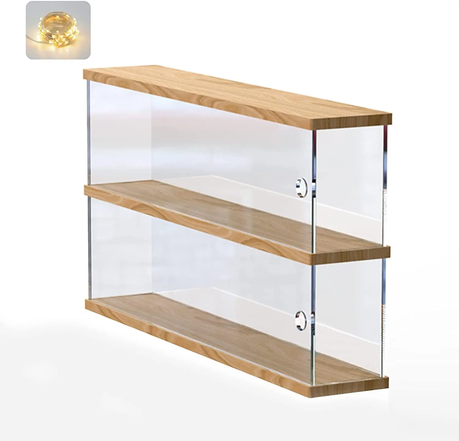 Clear Acrylic Display Shelf Case Wooden Display Stand Riser 2 Layer Storage Rack for Decoration Action Figures Collectibles Toys