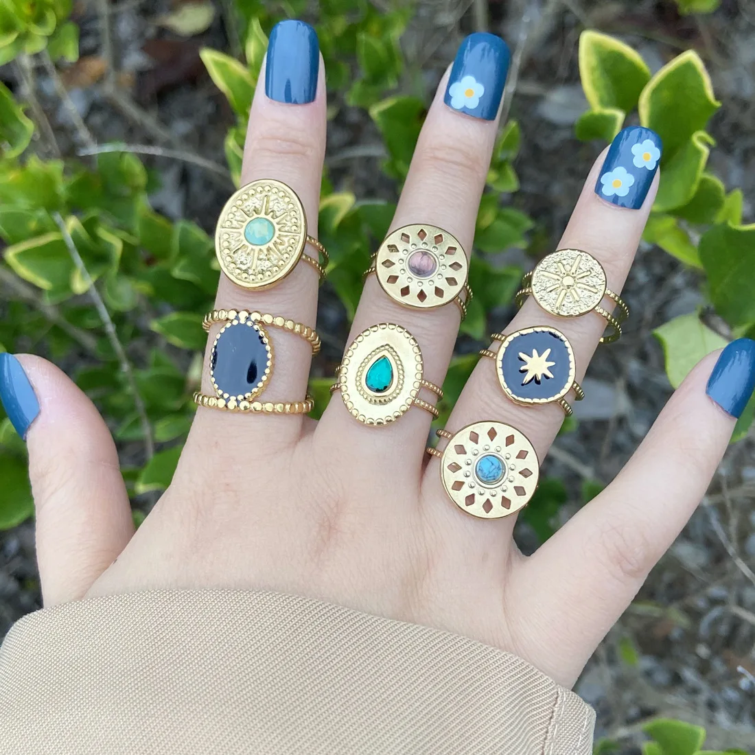 Vintage Simple Stainless Steel Adjustable Ring Luxury 18K Gold Plated Stainless Steel Rings INS Fashion Couple Rings Adjustable