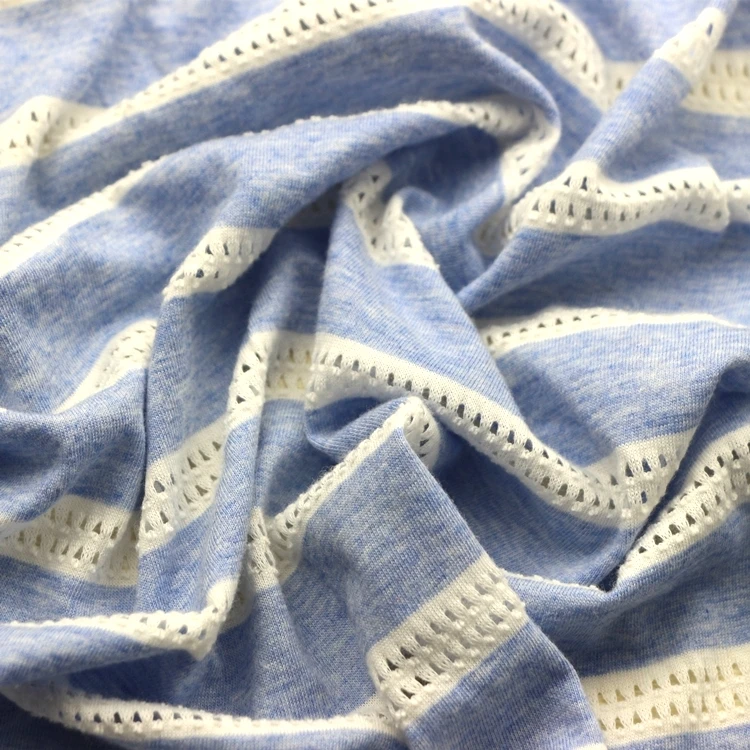 Stripe Grey Hole Single Jersey Mesh Fabric Knit Weft Jacquard Dobby Yarn Dyed Stripe Grey Hole Single Jersey Fabric for Garment