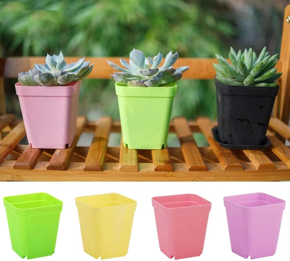 4x4Inch Square Plastic Plant Pot Small Flower Pots Planters Garden Home Office Decoration Succulent Pot