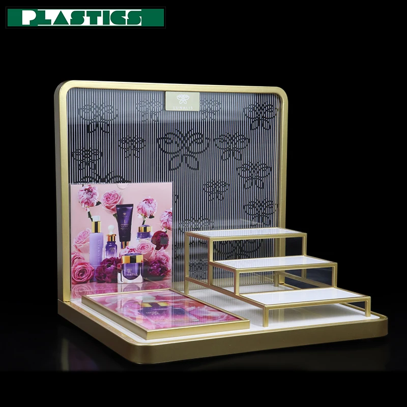 2022 Custom Handmade Acrylic Cylinder Tabletop Display Stand L Shape Cosmetics Shop Display Shelves Rack
