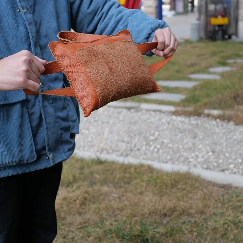 Durable Leather Bite Pillow for German Shepherds and Malinois Training, Heavy-Duty Dog Bite Toy with Three Handles