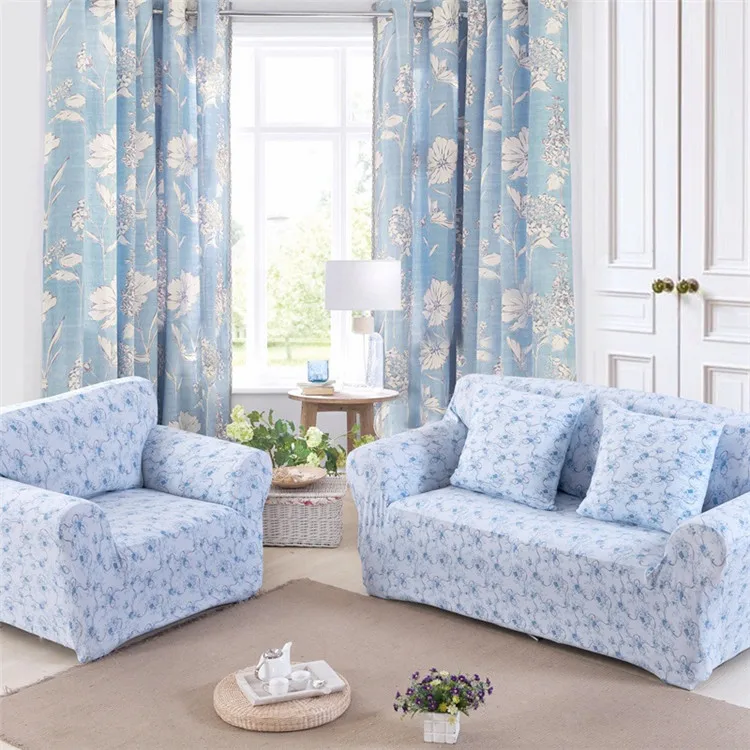 luxury comfy fancy floral printed cute blue teal full sofa cover