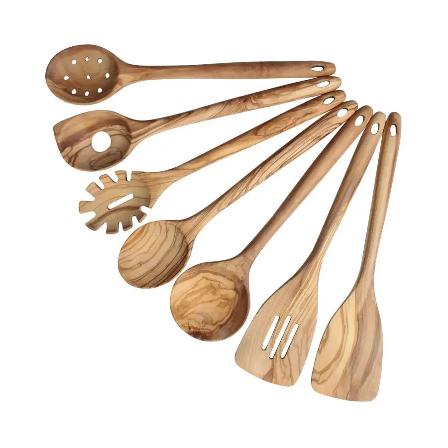 Amazon Hot Sales Bulk Olive Wood Kitchen Utensils Set Cooking Tools