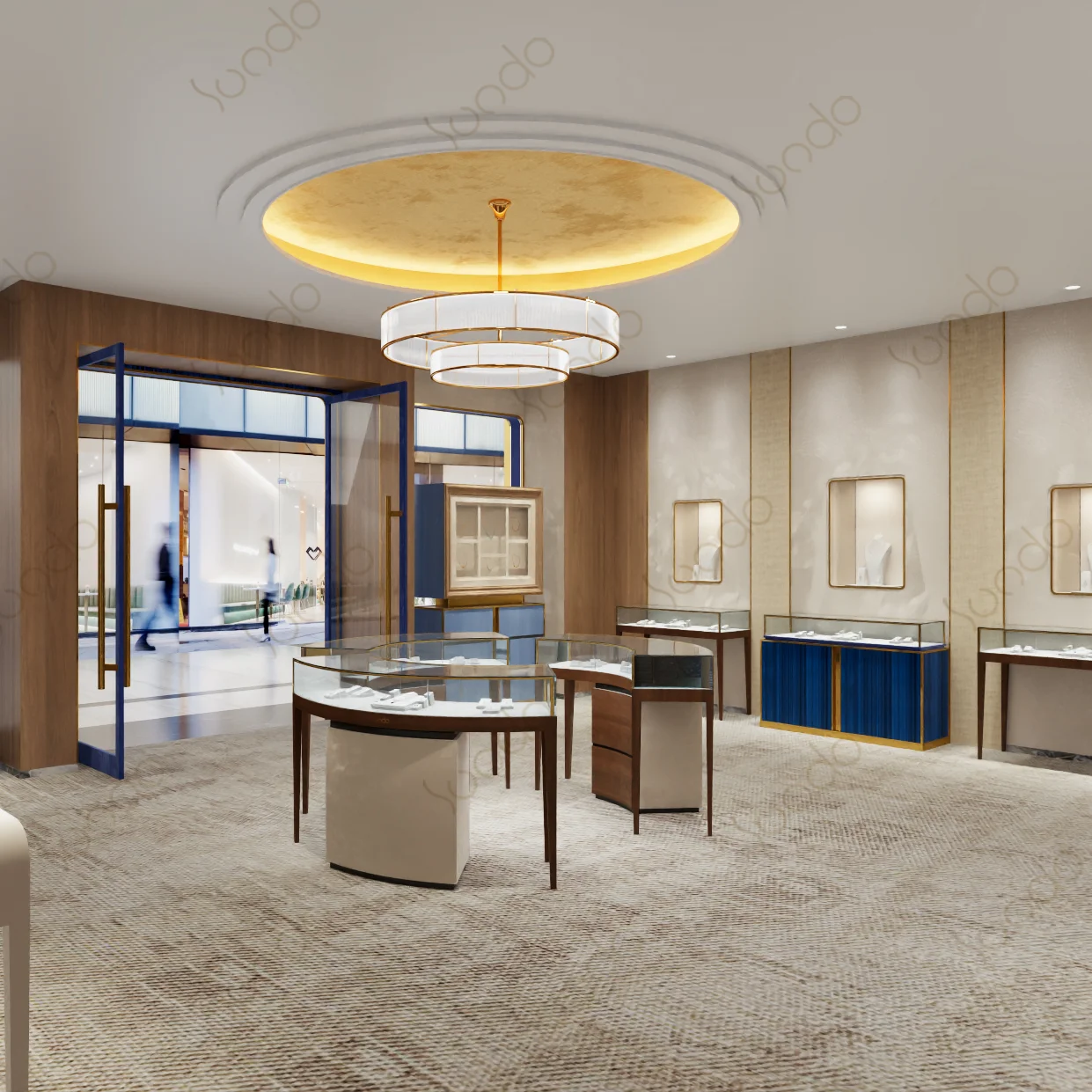 New Product Ideas custom Jewellery showroom blue furniture design Elegant Diamond Jewellery Shop jewelry shop interior design